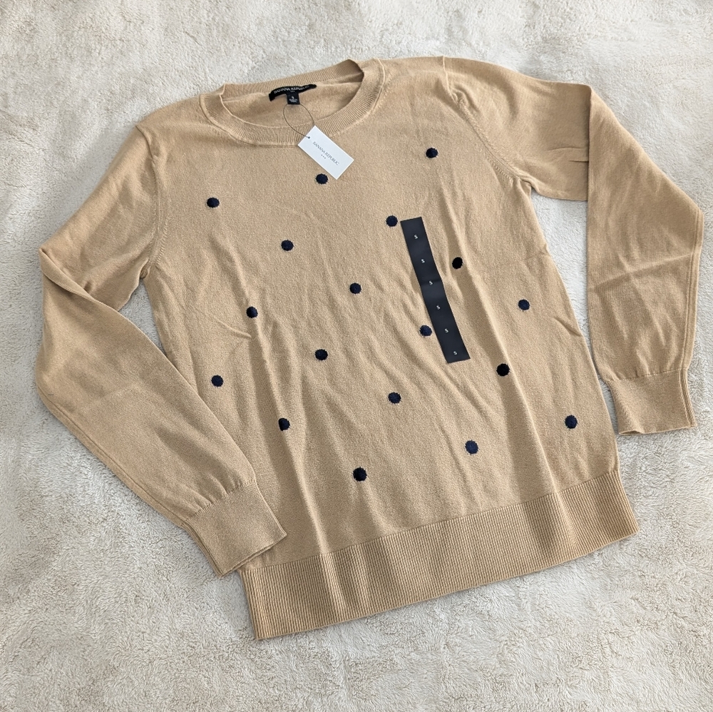 Banana Republic 100% Cotton Tan Sweater with Black Dots, Size S